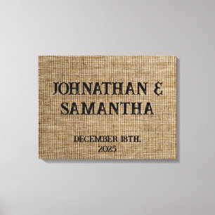 Personalized wedding rustic burlap nature pattern canvas print