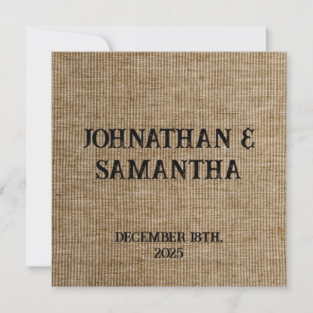 Personalized wedding rustic burlap nature pattern card (Front)
