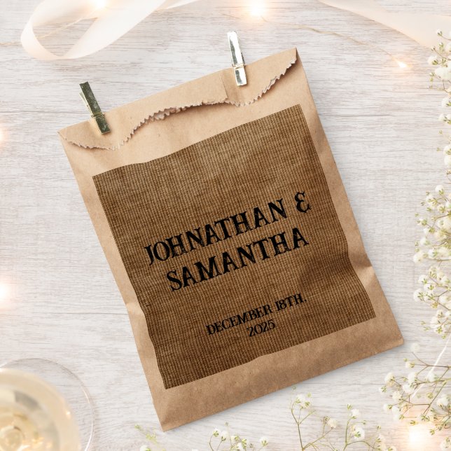 Personalized Wedding Rustic Burlap Nature Pattern  Favour Bag (Clipped)