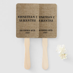 Personalized wedding rustic burlap nature pattern hand fan