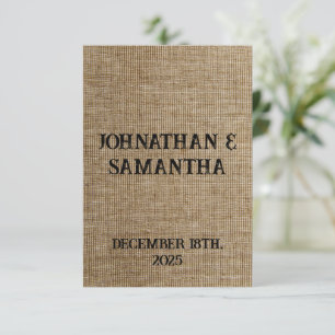Personalized wedding rustic burlap nature pattern invitation
