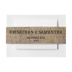 Personalized wedding rustic burlap nature pattern invitation belly band