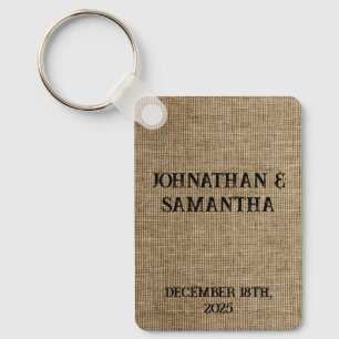 Personalized wedding rustic burlap nature pattern keychain