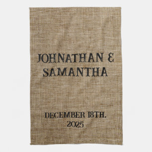 Personalized wedding rustic burlap nature pattern kitchen towel