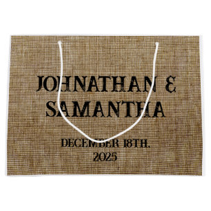 Personalized wedding rustic burlap nature pattern large gift bag