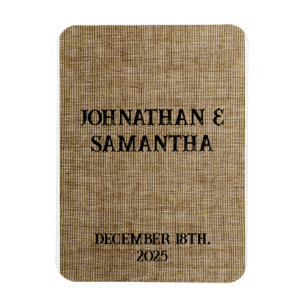 Personalized wedding rustic burlap nature pattern magnet