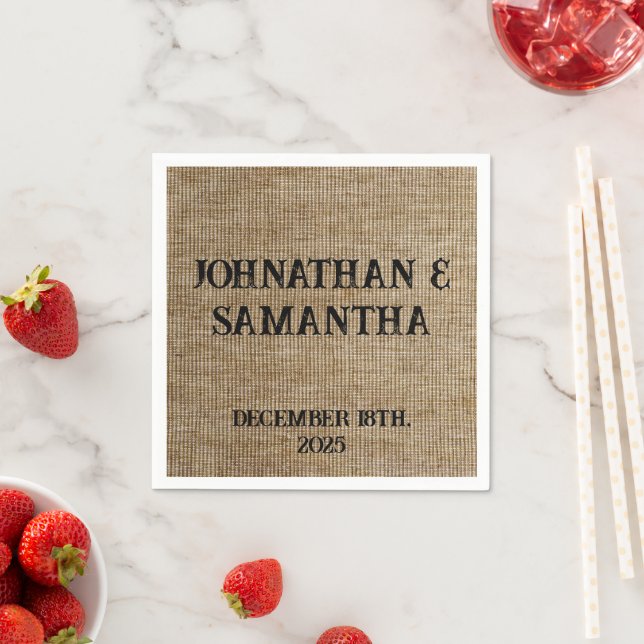 Personalized wedding rustic burlap nature pattern napkin (Insitu)