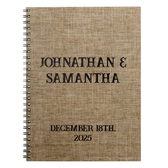 Personalized wedding rustic burlap nature pattern notebook (Front)