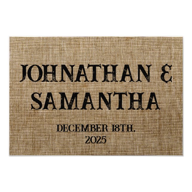 Personalized wedding rustic burlap nature pattern photo print (Front)