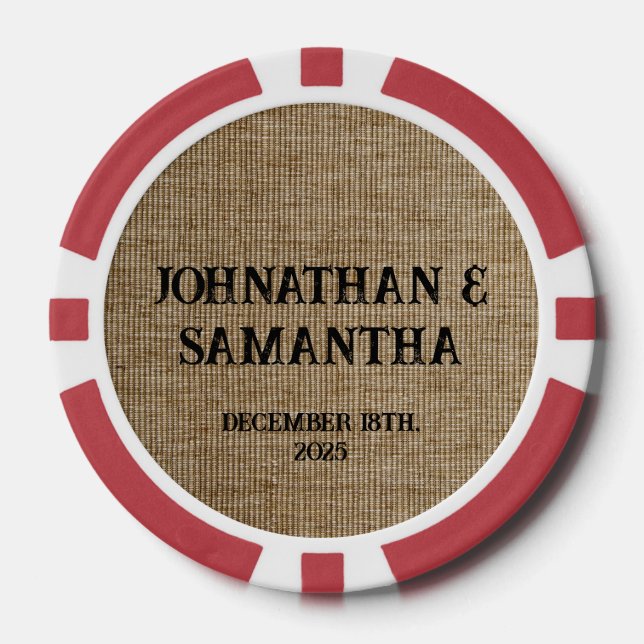Personalized wedding rustic burlap nature pattern poker chips (Front)