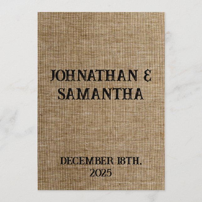 Personalized wedding rustic burlap nature pattern program (Front)