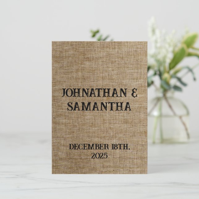 Personalized wedding rustic burlap nature pattern thank you card (Standing Front)