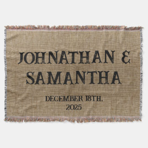 Personalized wedding rustic burlap nature pattern throw blanket