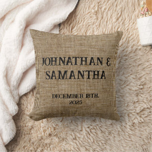 Personalized wedding rustic burlap nature pattern throw pillow