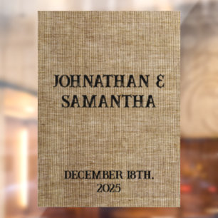 Personalized wedding rustic burlap nature pattern window cling