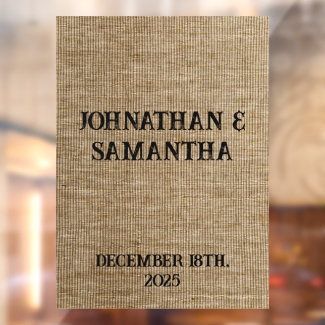 Personalized wedding rustic burlap nature pattern window cling (Sheet 2)