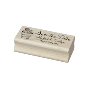 Personalized Wedding Save the Date Cupcake Heart Rubber Stamp