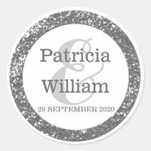 Personalized Wedding Seals Silver Grey Glitter
