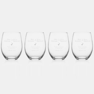 Personalized Wedding Silver Hearts Elegant Stemless Wine Glass