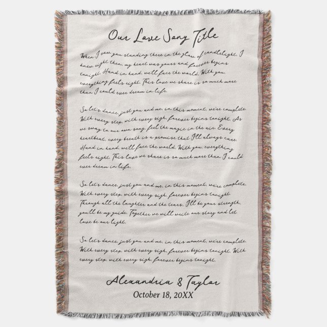 Personalized Wedding Song Lyric Blanket (Front Vertical)