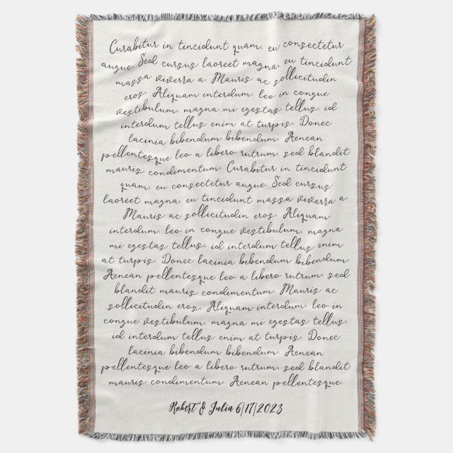 Personalized wedding song poem custom throw blanket (Front Vertical)
