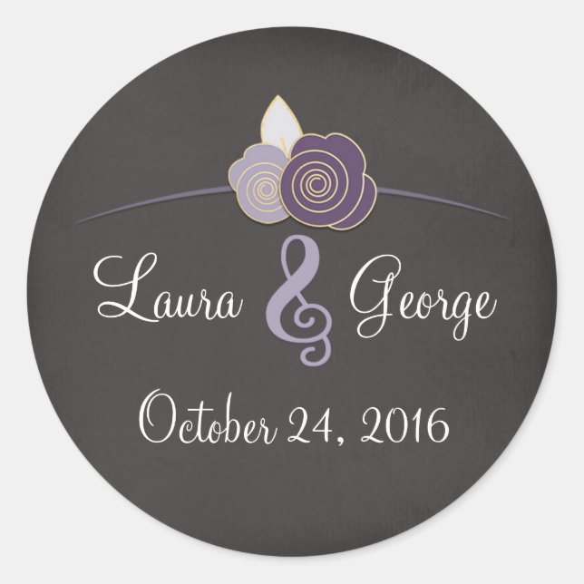 Personalized Wedding Stickers Plum Chalk Floral (Front)