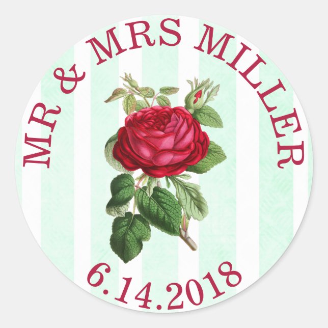 Personalized Wedding Stickers Red Rose (Front)