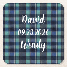 Personalized Wedding Tartan Plaid Paper Coaster