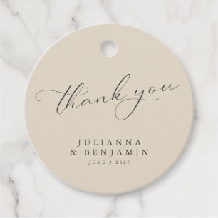 Personalized Wedding Thank You Beige Floral Black Favour Tags