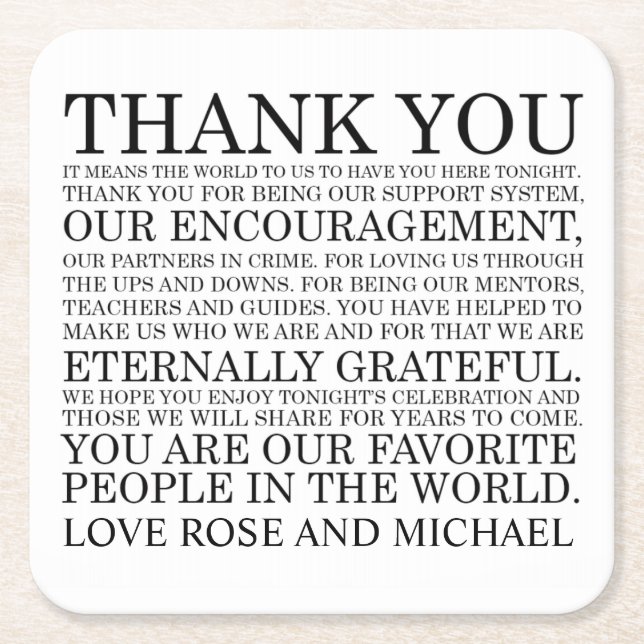 Personalized Wedding Thank You Coasters (Front)