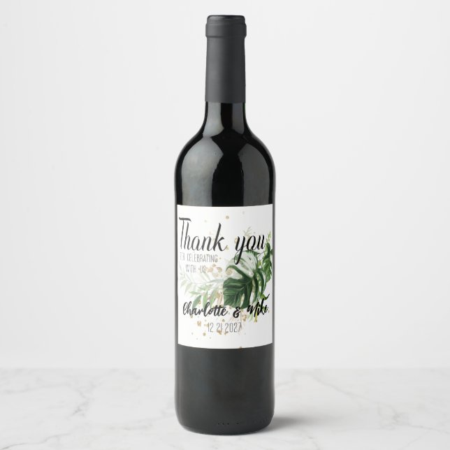 Personalized Wedding Thank you Favours Tropical  Wine Label (Front)