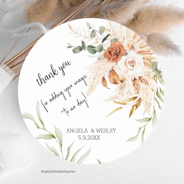 Personalized Wedding Thank You Round Sticker (Creator Uploaded)