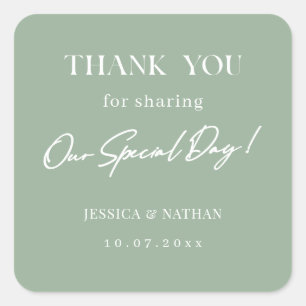 Personalized Wedding Thank You Sage Green  Square Sticker