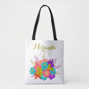 Personalized wedding tote bag with floral print