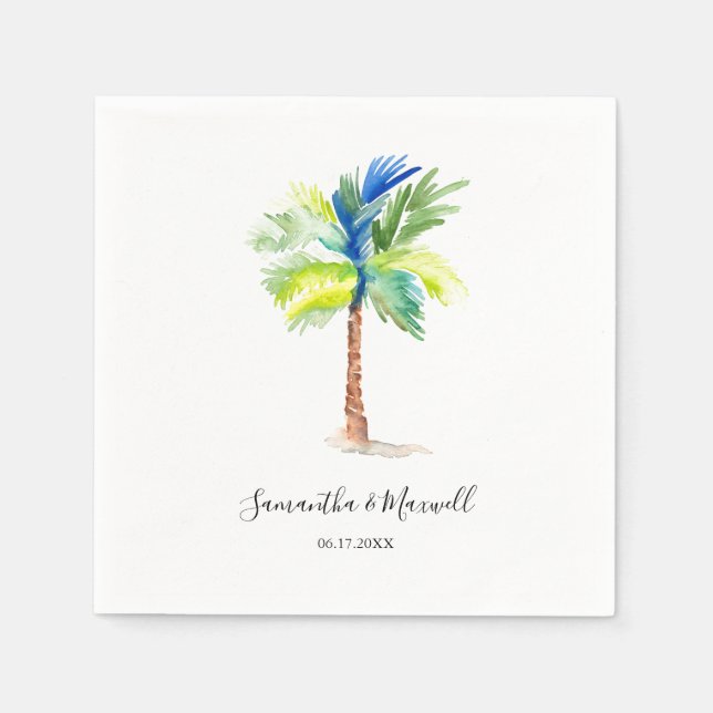 Personalized Wedding Tropical Palm Tree Napkin (Front)
