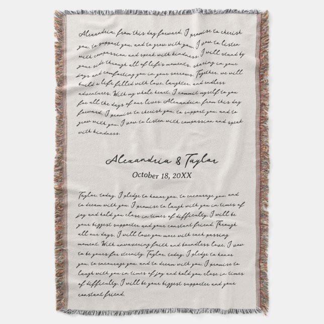 Personalized Wedding Vows Anniversary Gift Blanket (Front Vertical)