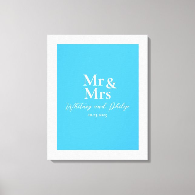 Personalized Wedding Vows Mr Mrs Cayman Blue Canvas Print (Front)