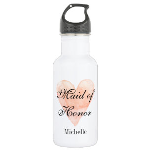 Personalized wedding water bottle with coral heart