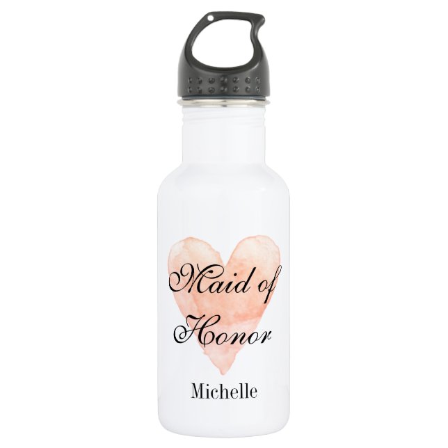 Personalized wedding water bottle with coral heart (Front)