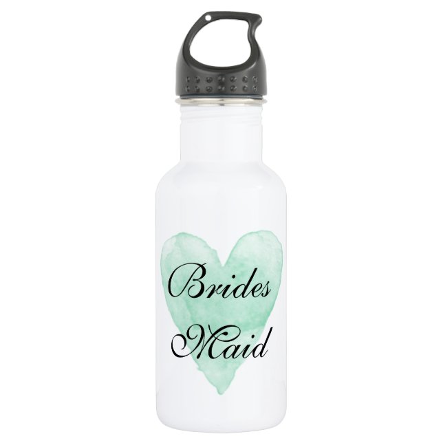 Personalized wedding water bottles with mint heart (Front)