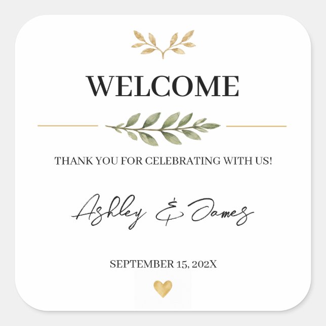 Personalized Wedding Welcome Stickers Greenery (Front)