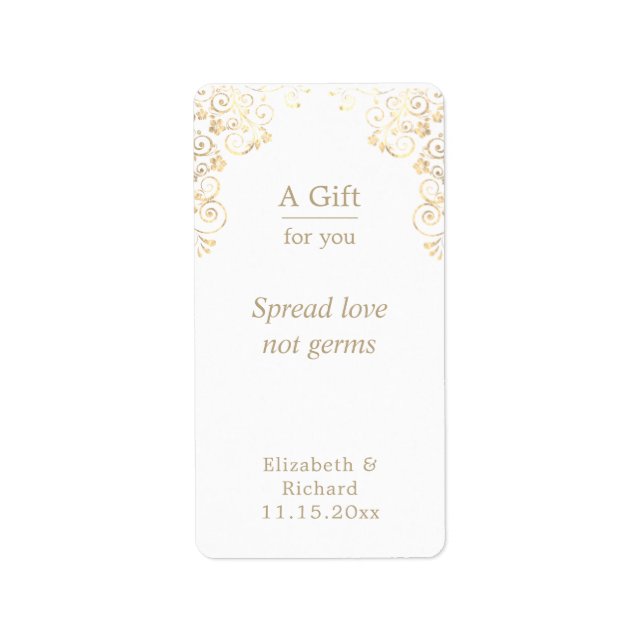 Personalized Wedding White Gold Hand Sanitizer    Label (Front)