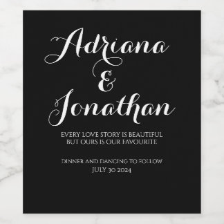 Personalized Wedding Wine Bottle with Custom Black Wine Label