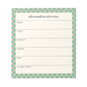 Personalized Weekly Planner Retro Mint Chequered Notepad
