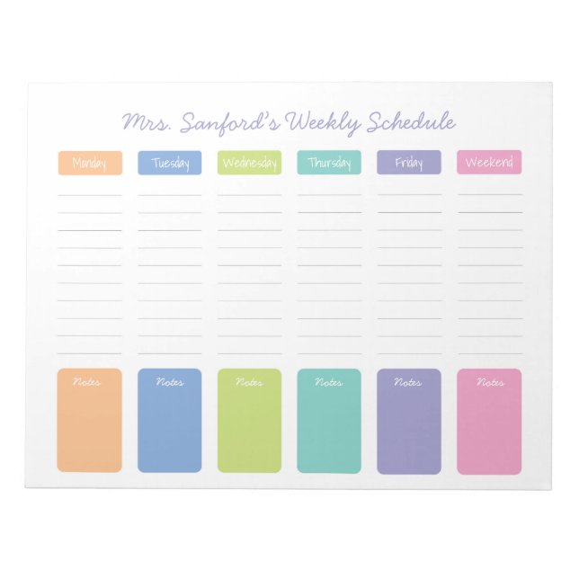 Personalized Weekly Schedule Notepad (Front)
