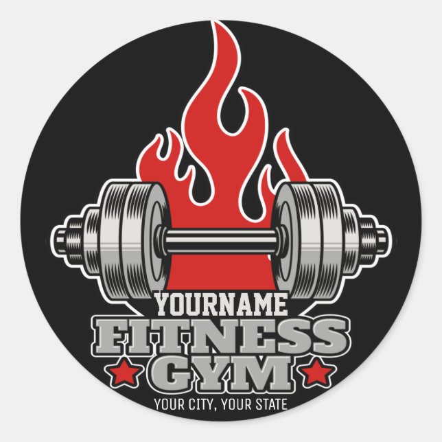 Personalized Weight Lifting Dumbbell Fitness Gym Classic Round Sticker (Front)