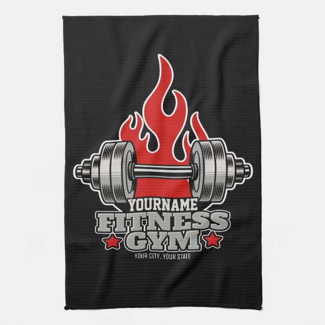 Personalized Weight Lifting Dumbbell Fitness Gym Kitchen Towel (Vertical)