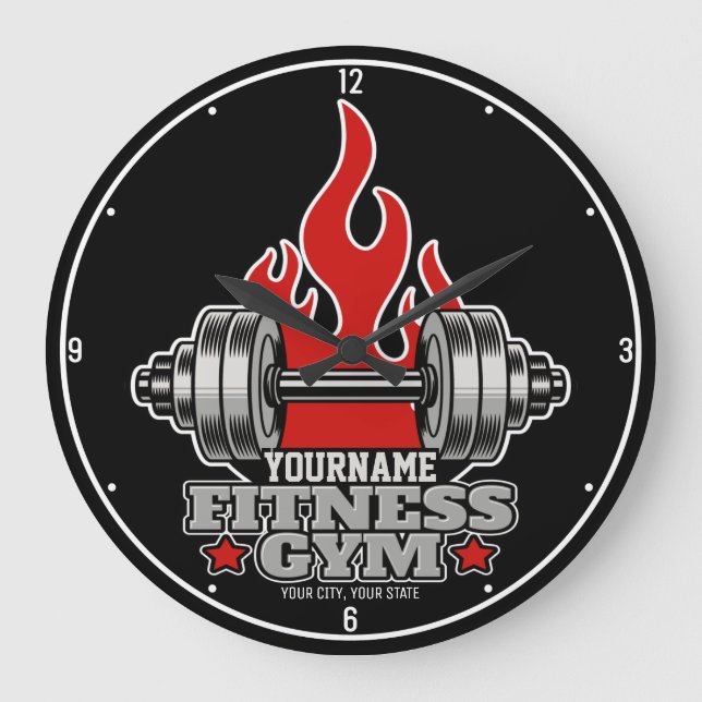 Personalized Weight Lifting Dumbbell Fitness Gym Large Clock (Front)