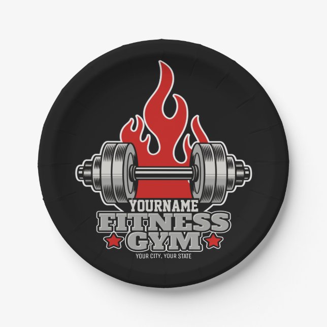 Personalized Weight Lifting Dumbbell Fitness Gym  Paper Plate (Front)