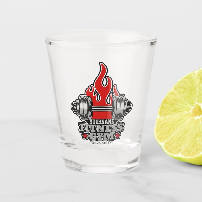 Personalized Weight Lifting Dumbbell Fitness Gym Shot Glass (Front)